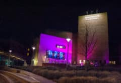 Photo of the Northcott Theatre building at night
