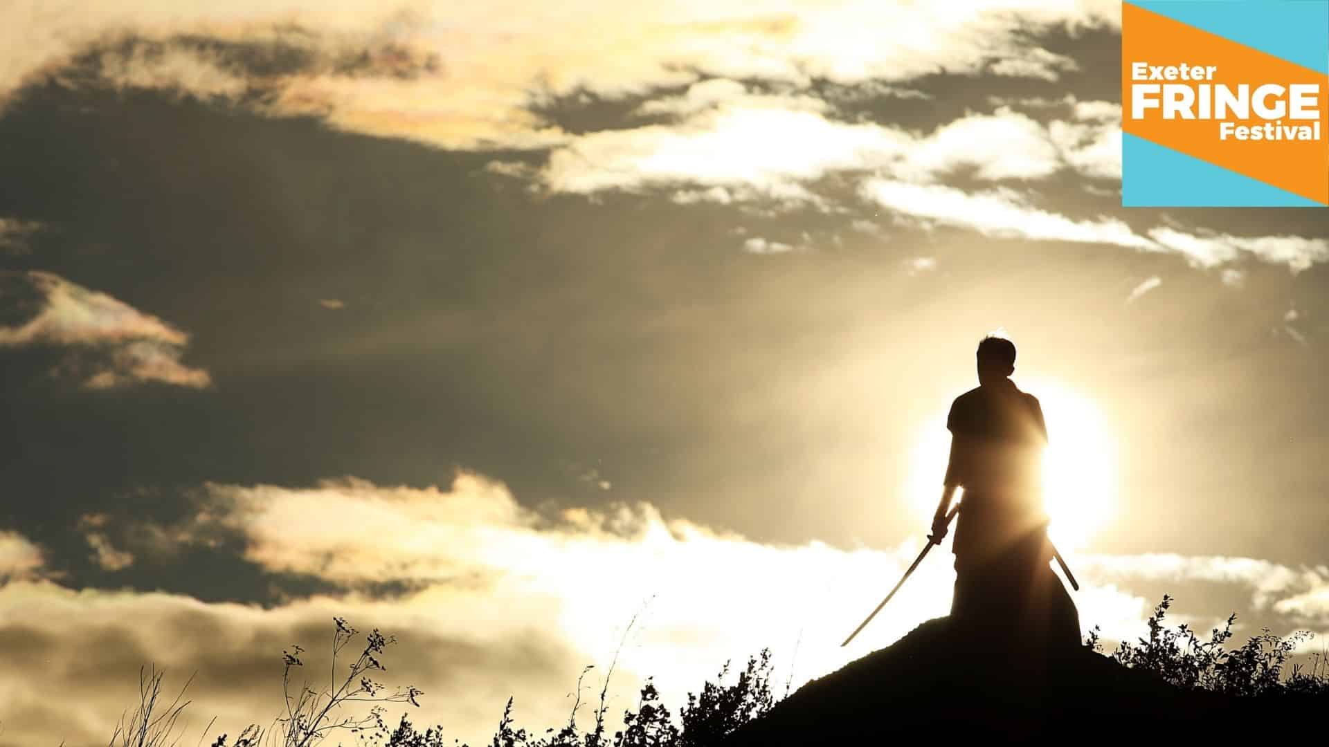 Promotional image for The Wounded King - A shadowy figure against a yellow horizon, he's holding a samurai sword pointing down