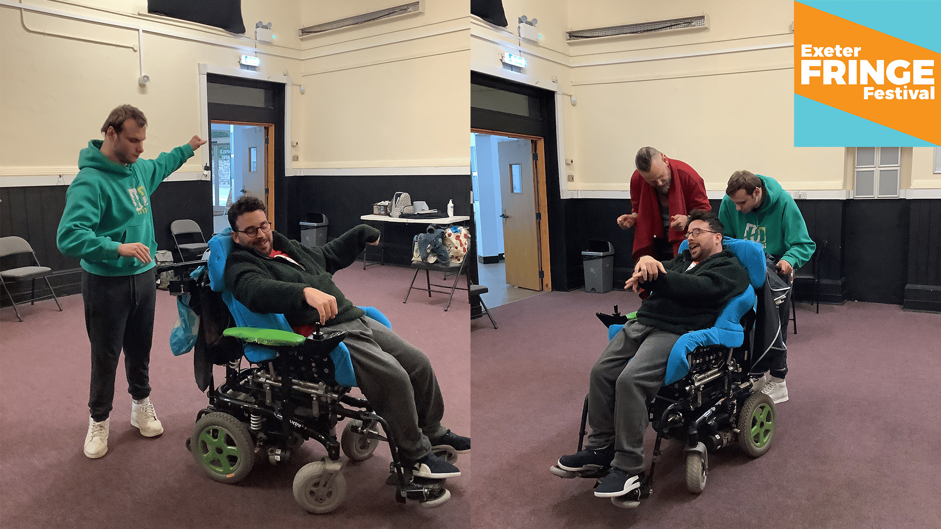Two performers in wheelchairs are participating in Creative Connections