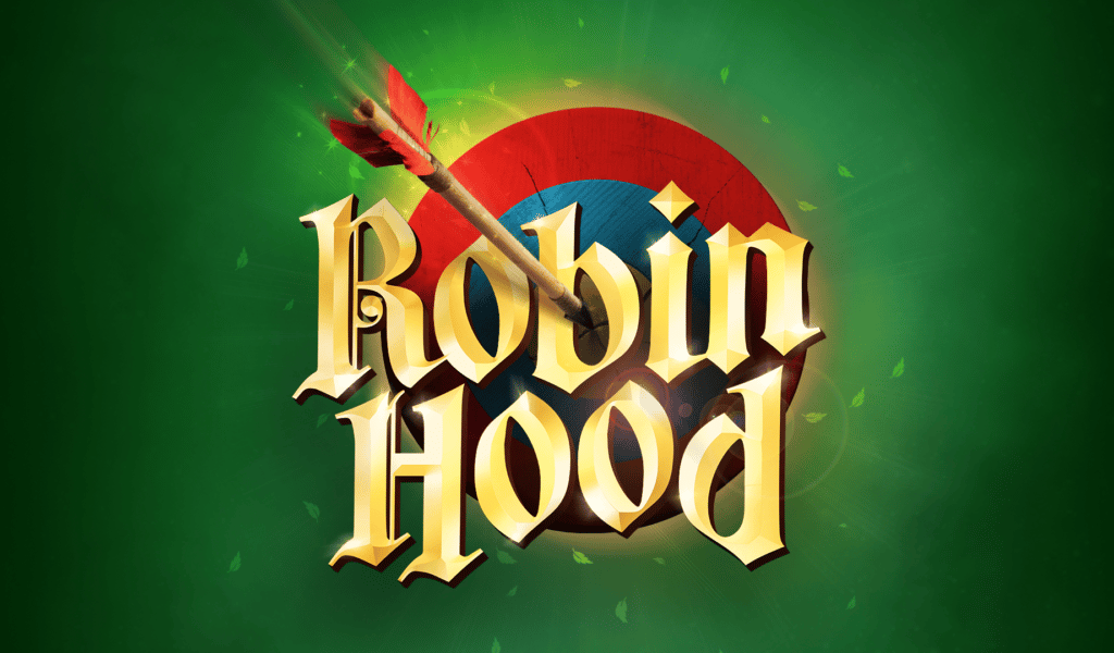 Robin Hood Artwork - an arrow flies into an archery board, text on the board reads 'Robin Hood'
