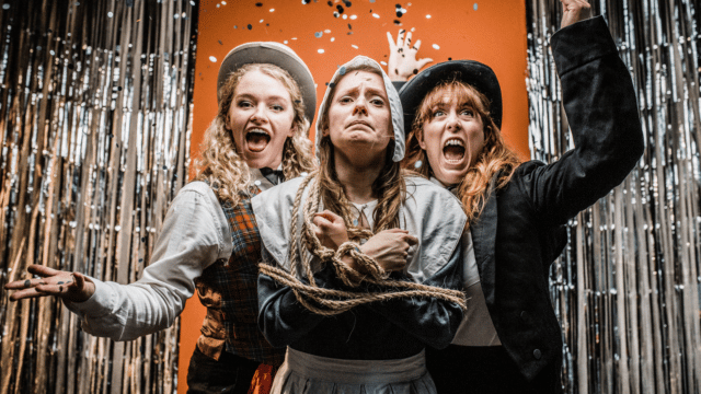Scratchworks' three female actors performing in Hags: A Magical Extravaganza